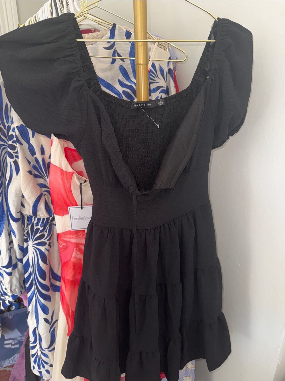 Black Puff Sleeve Tiered Mini Dress
